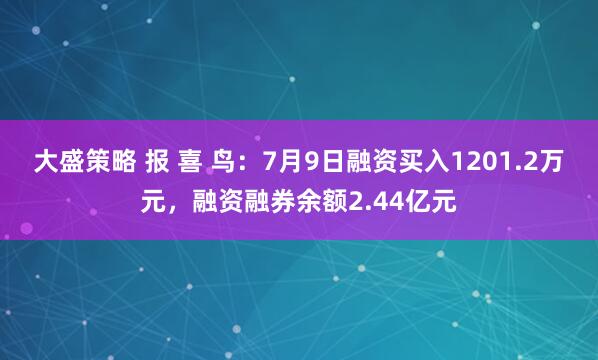 大盛策略 报 喜 鸟：7月9日融资买入1201.2万元，融资融券余额2.44亿元