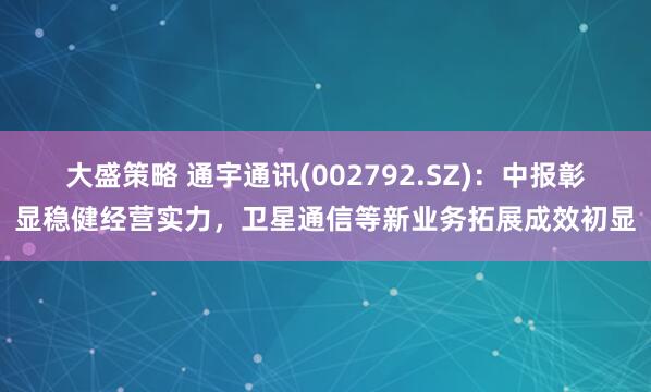 大盛策略 通宇通讯(002792.SZ)：中报彰显稳健经营实力，卫星通信等新业务拓展成效初显