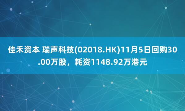 佳禾资本 瑞声科技(02018.HK)11月5日回购30.00万股，耗资1148.92万港元