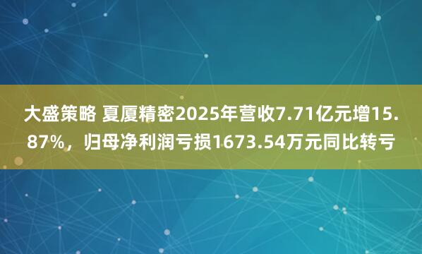 大盛策略 夏厦精密2025年营收7.71亿元增15.87%，归母净利润亏损1673.54万元同比转亏